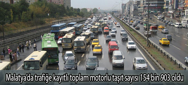 Malatya’da trafiğe kayıtlı toplam motorlu taşıt sayısı 154 bin 903 oldu