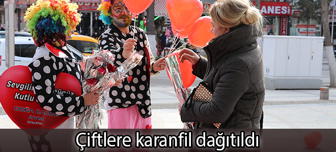 Çiftlere karanfil dağıtıldı